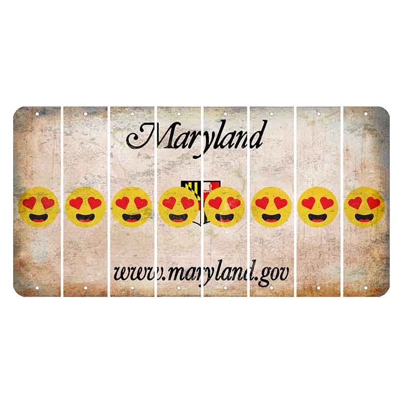 Maryland Shield Cut License Plate Strips (Set of 8) Emoji - Heart Eyes