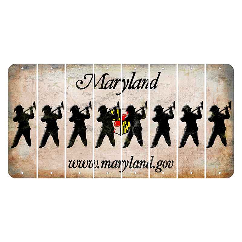 Maryland Shield Cut License Plate Strips (Set of 8) Fireman with Axe