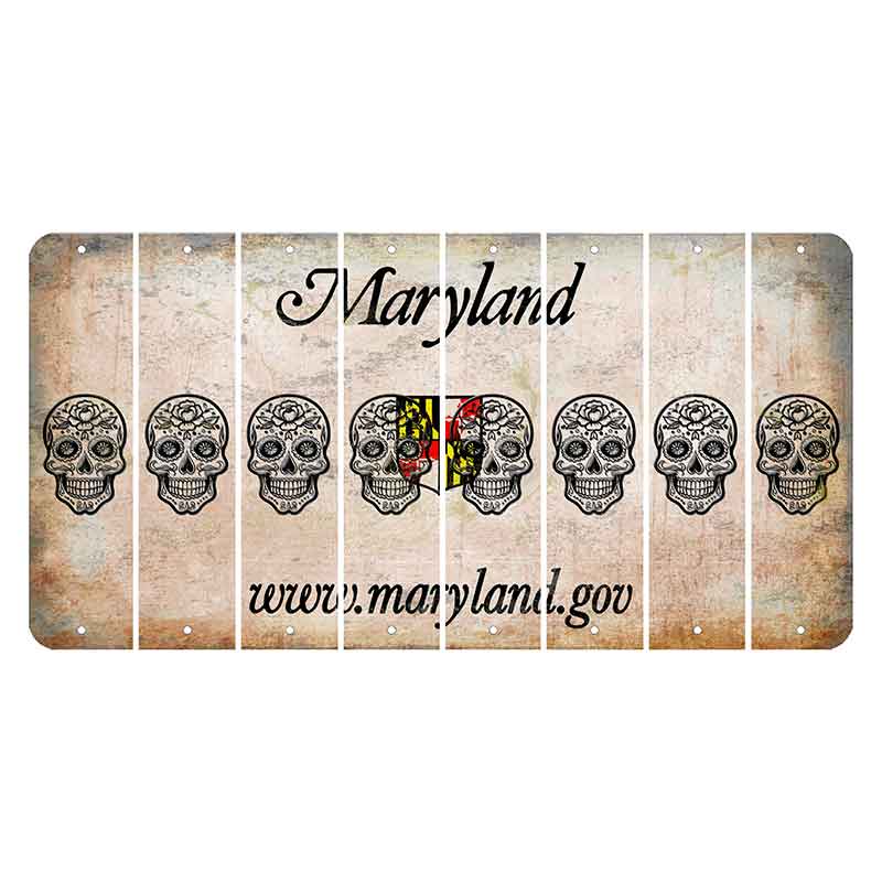 Maryland Shield Cut License Plate Strips (Set of 8) Sugar Skull