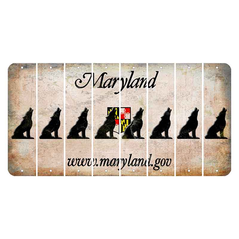 Maryland Shield Cut License Plate Strips (Set of 8) Howling Wolf