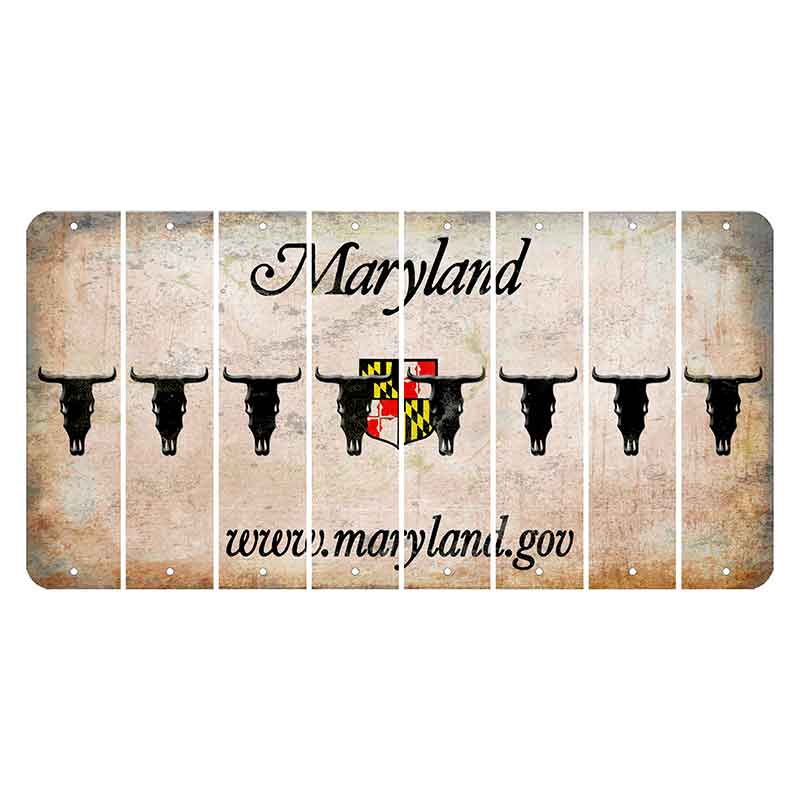 Maryland Shield Cut License Plate Strips (Set of 8) Cow Skull