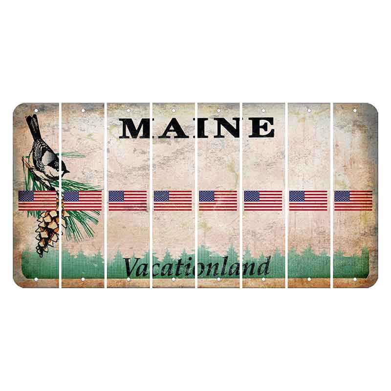 Maine Chickadee Cut License Plate Strips (Set of 8) American Flag