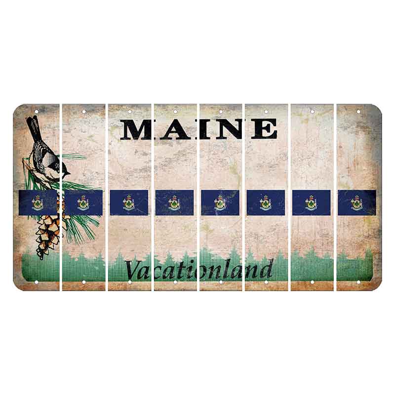 Maine Chickadee Cut License Plate Strips (Set of 8) State Flag