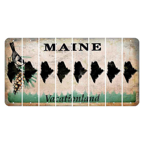 Maine Chickadee Cut License Plate Strips (Set of 8) State Silhouette