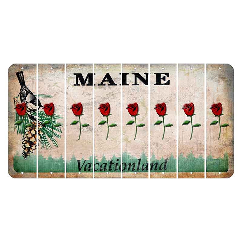 Maine Chickadee Cut License Plate Strips (Set of 8) Red Rose