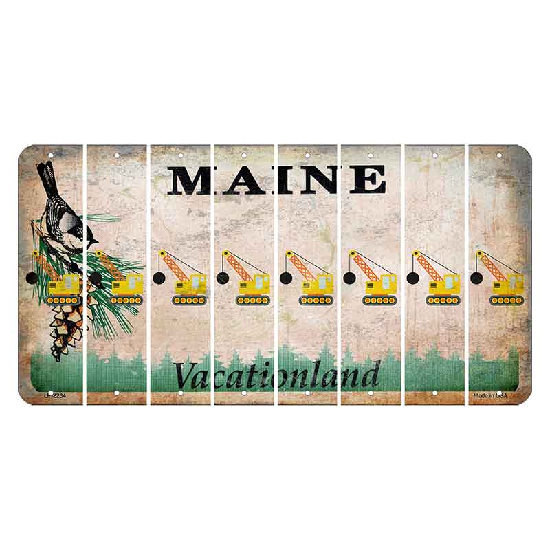 Maine Chickadee Cut License Plate Strips (Set of 8) Wrecking Ball Crane