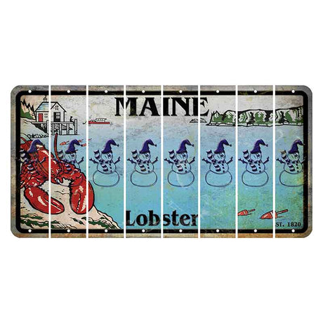 Maine Lobster Boathouse Cut License Plate Strips (Set of 8) Snowman