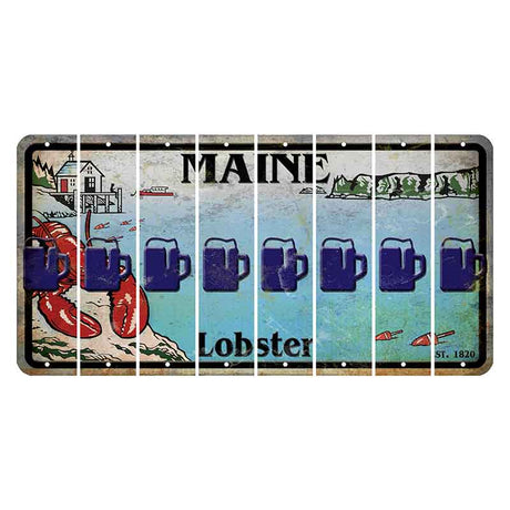 Maine Lobster Boathouse Cut License Plate Strips (Set of 8) Beer Mug