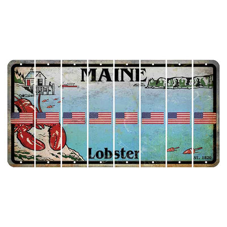 Maine Lobster Boathouse Cut License Plate Strips (Set of 8) American Flag