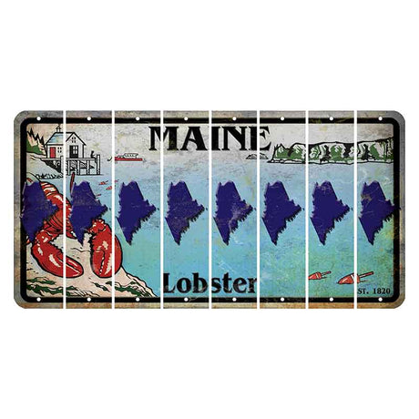 Maine Lobster Boathouse Cut License Plate Strips (Set of 8) State Silhouette