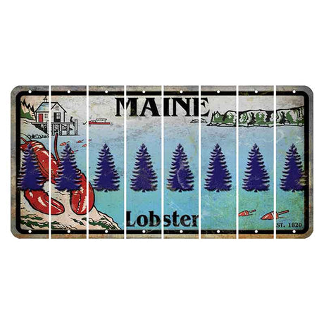 Maine Lobster Boathouse Cut License Plate Strips (Set of 8) Pine Tree