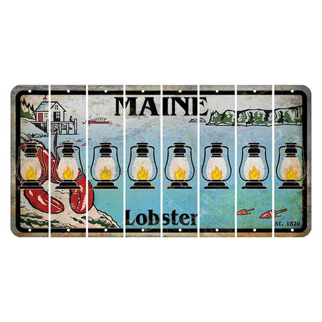 Maine Lobster Boathouse Cut License Plate Strips (Set of 8) Lantern