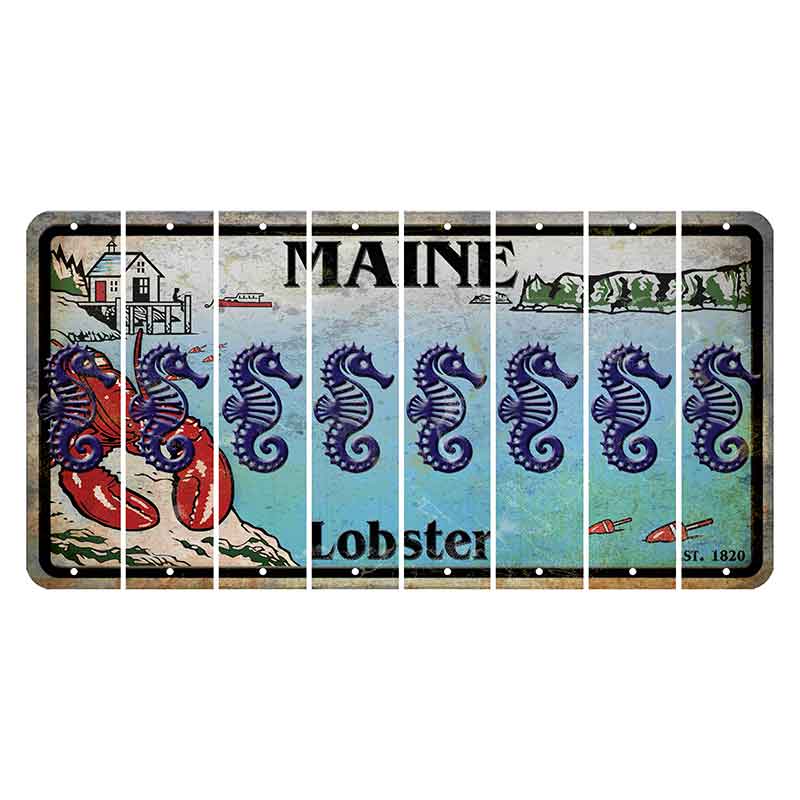 Maine Lobster Boathouse Cut License Plate Strips (Set of 8) Seahorse