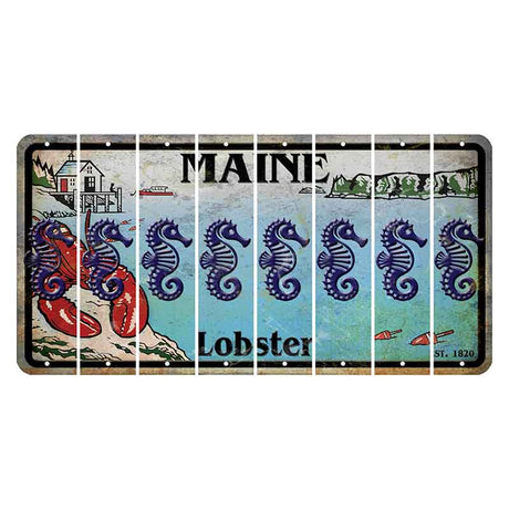 Maine Lobster Boathouse Cut License Plate Strips (Set of 8) Seahorse