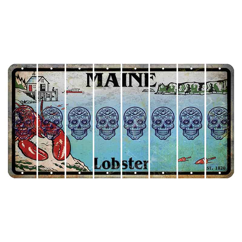 Maine Lobster Boathouse Cut License Plate Strips (Set of 8) Sugar Skull
