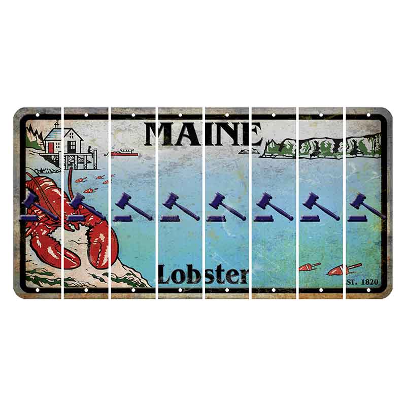 Maine Lobster Boathouse Cut License Plate Strips (Set of 8) Gavel