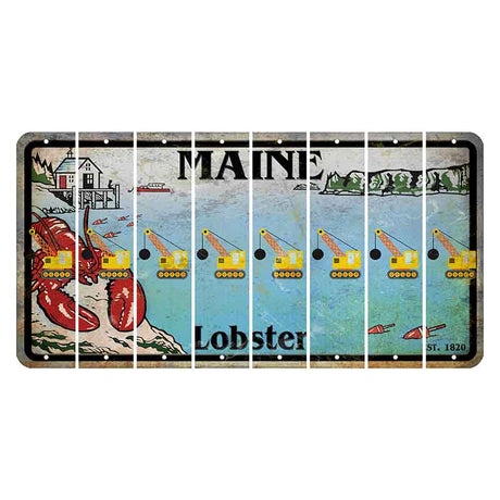 Maine Lobster Boathouse Cut License Plate Strips (Set of 8) Wrecking Ball Crane