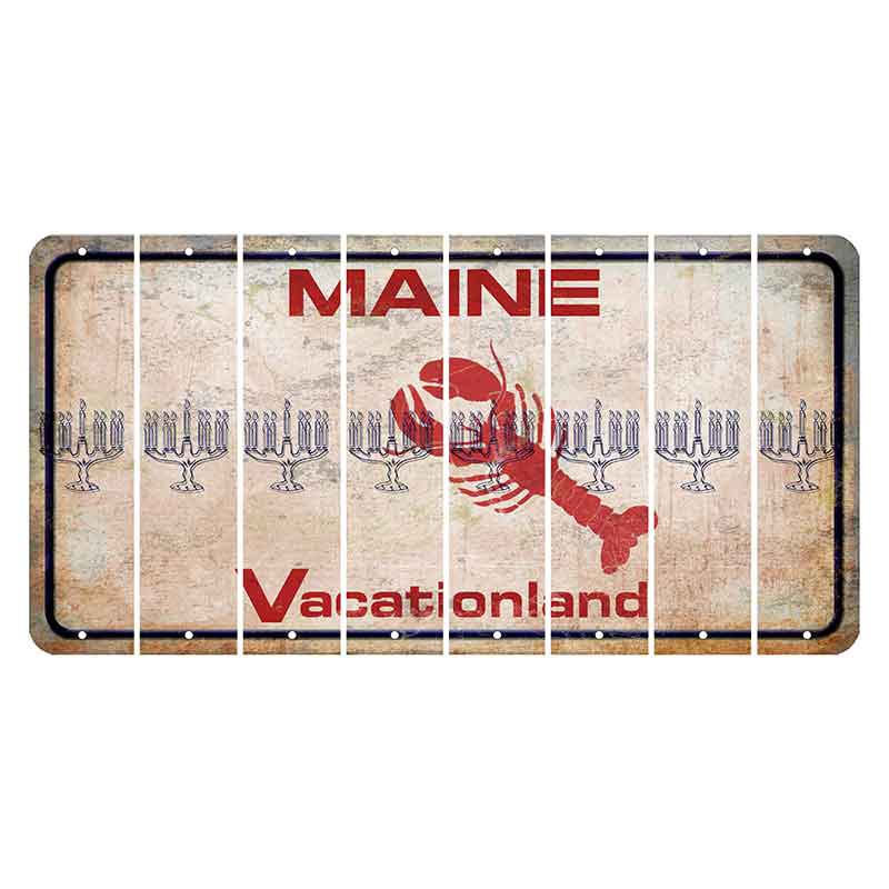 Maine Lobster Vacationland Cut License Plate Strips (Set of 8) Menorah