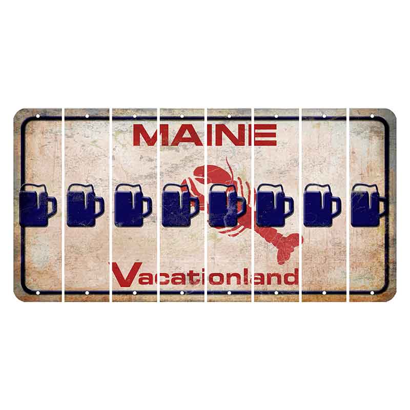 Maine Lobster Vacationland Cut License Plate Strips (Set of 8) Beer Mug