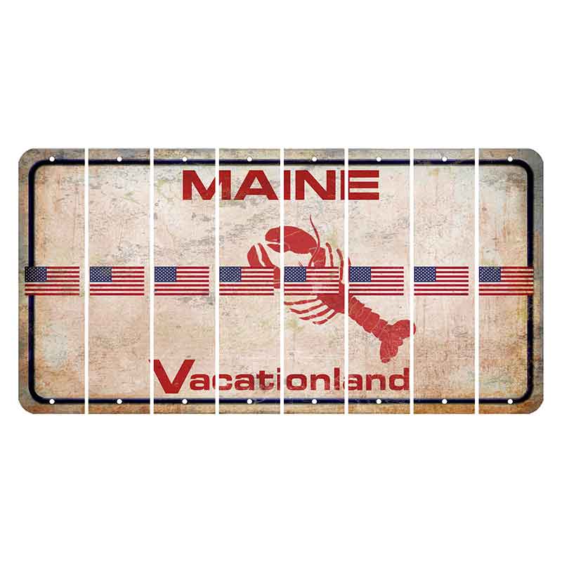 Maine Lobster Vacationland Cut License Plate Strips (Set of 8) American Flag