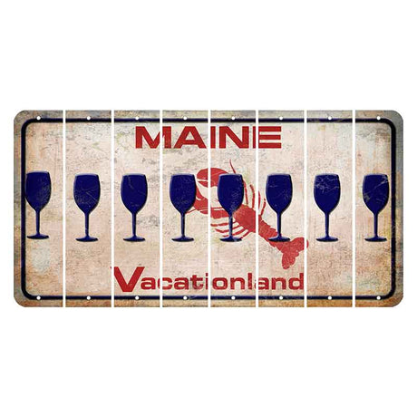 Maine Lobster Vacationland Cut License Plate Strips (Set of 8) Wine Glass