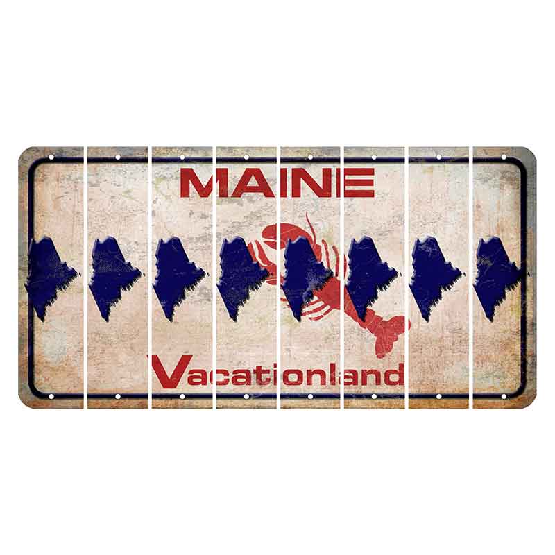 Maine Lobster Vacationland Cut License Plate Strips (Set of 8) State Silhouette