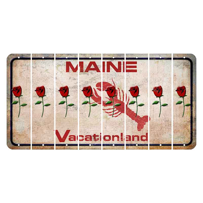 Maine Lobster Vacationland Cut License Plate Strips (Set of 8) Red Rose