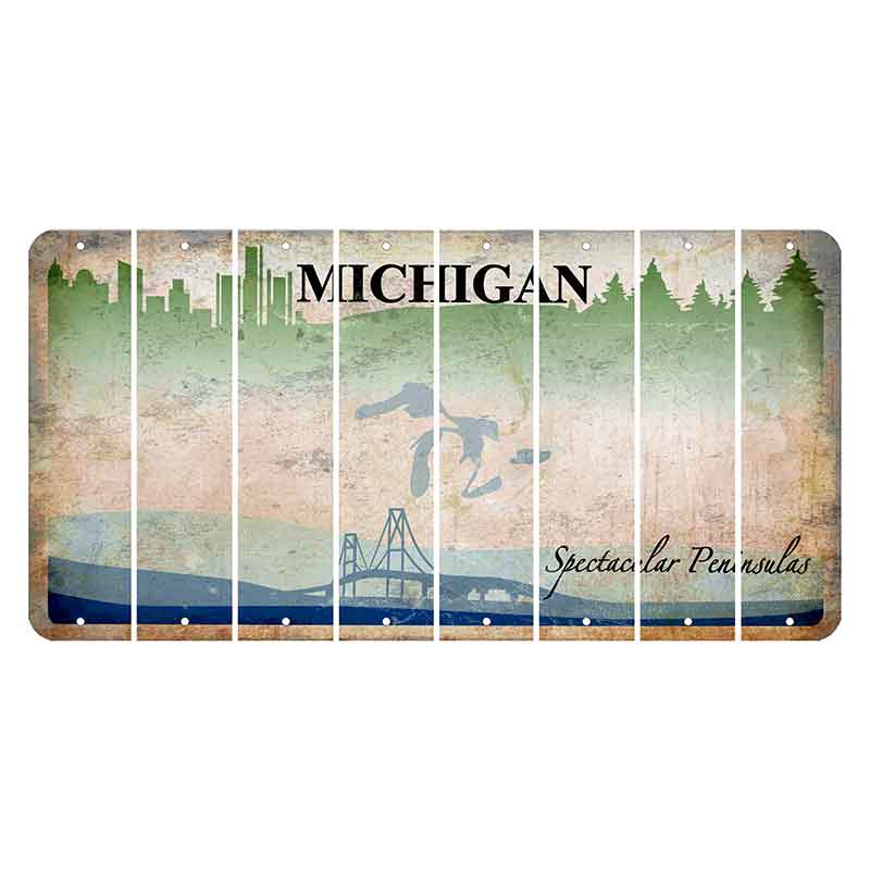 Michigan Spectacular Peninsulas Cut License Plate Strips (Set of 8) Blank