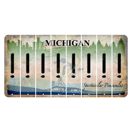 Michigan Spectacular Peninsulas Cut License Plate Strips (Set of 8) Exclamation Point