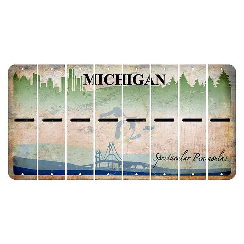 Michigan Spectacular Peninsulas Cut License Plate Strips (Set of 8) Hyphen