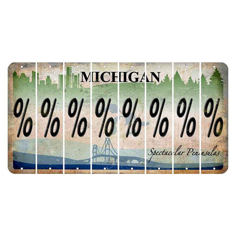 Michigan Spectacular Peninsulas Cut License Plate Strips (Set of 8) Percent Sign