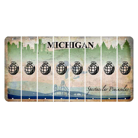 Michigan Spectacular Peninsulas Cut License Plate Strips (Set of 8) Grenade