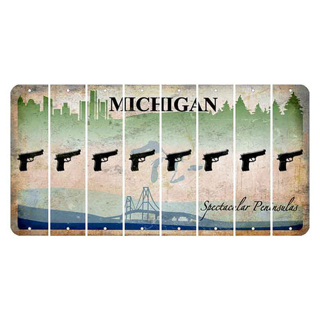 Michigan Spectacular Peninsulas Cut License Plate Strips (Set of 8) Handgun