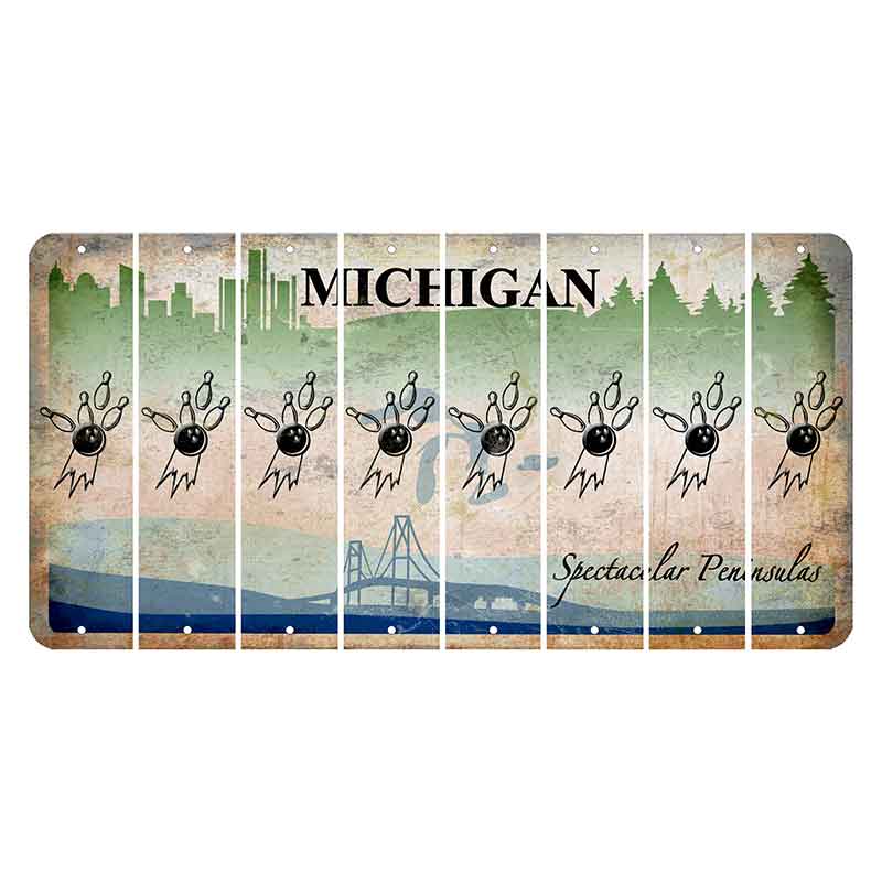 Michigan Spectacular Peninsulas Cut License Plate Strips (Set of 8) Bowling