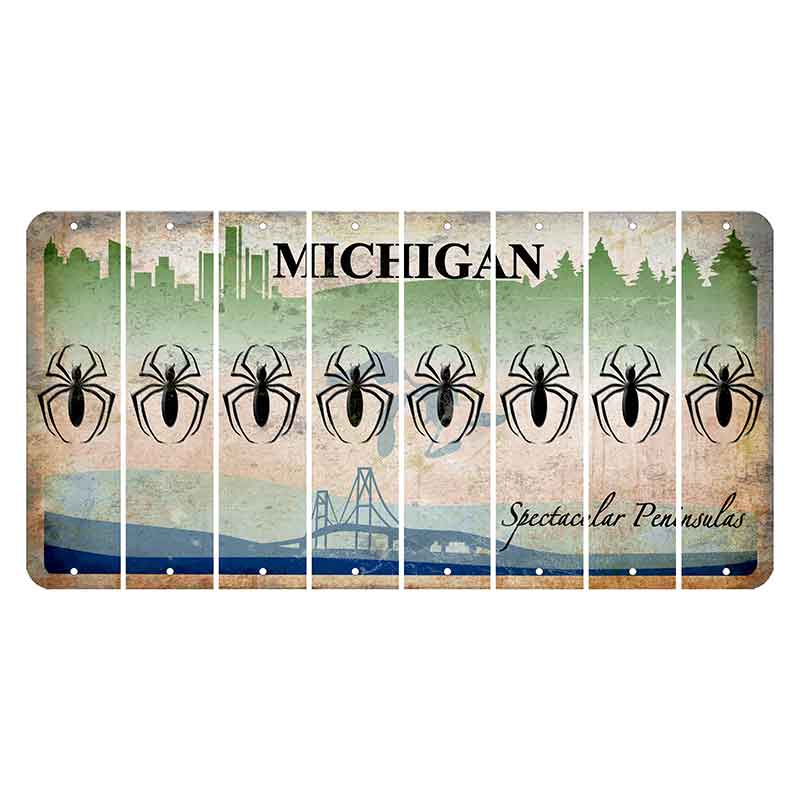 Michigan Spectacular Peninsulas Cut License Plate Strips (Set of 8) Spider