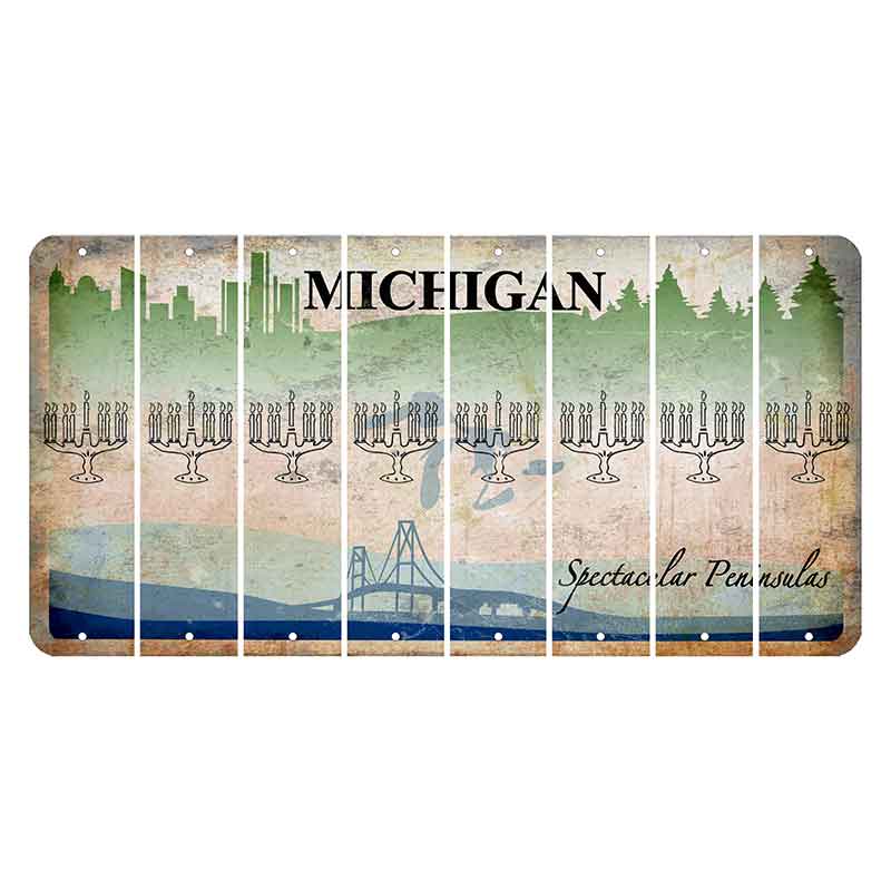 Michigan Spectacular Peninsulas Cut License Plate Strips (Set of 8) Menorah