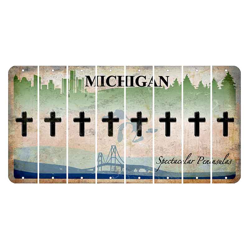 Michigan Spectacular Peninsulas Cut License Plate Strips (Set of 8) Cross