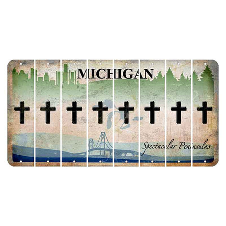 Michigan Spectacular Peninsulas Cut License Plate Strips (Set of 8) Cross