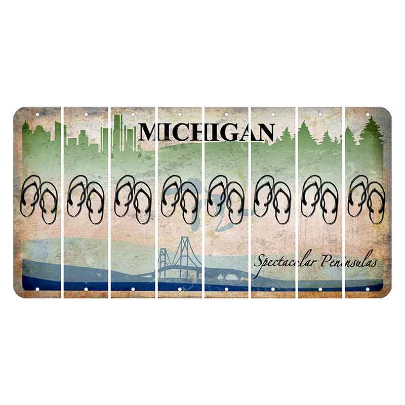 Michigan Spectacular Peninsulas Cut License Plate Strips (Set of 8) Flip Flops