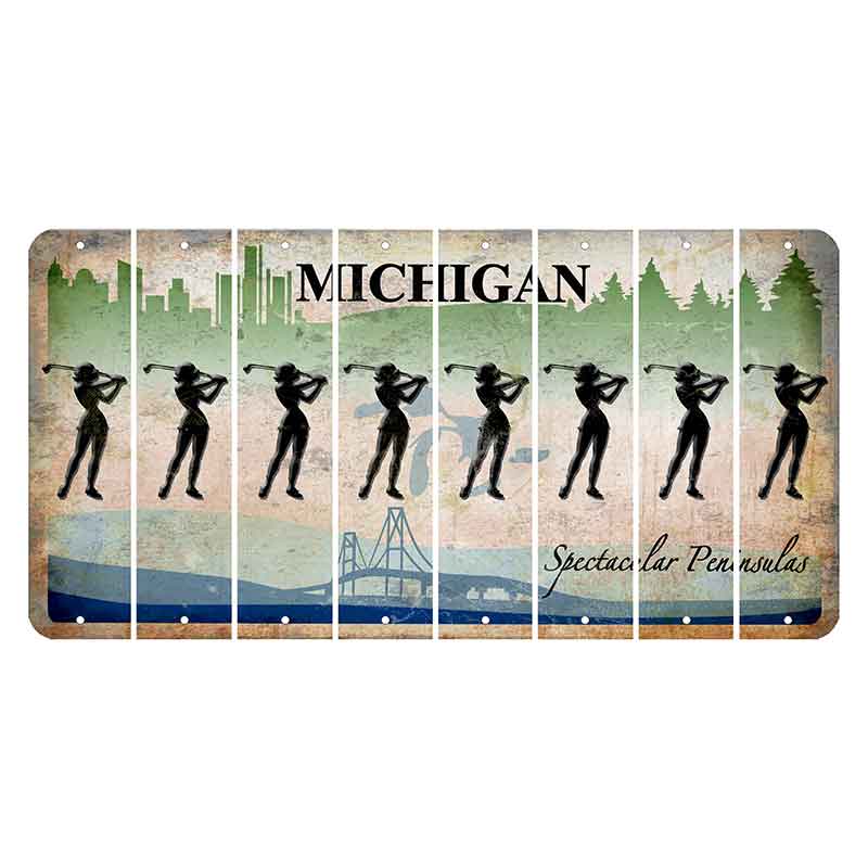 Michigan Spectacular Peninsulas Cut License Plate Strips (Set of 8) Female Golfer