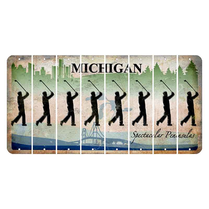 Michigan Spectacular Peninsulas Cut License Plate Strips (Set of 8) Male Golfer