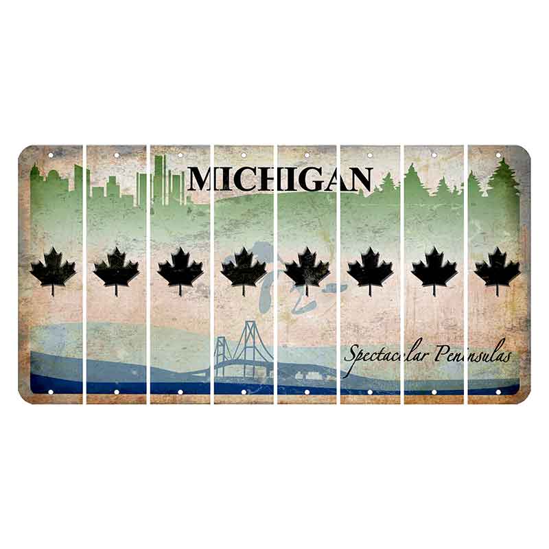 Michigan Spectacular Peninsulas Cut License Plate Strips (Set of 8) Maple Leaf