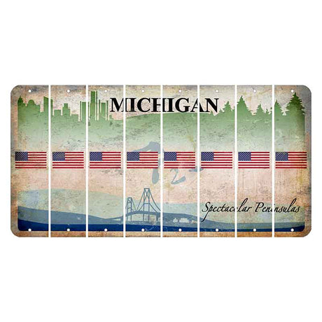 Michigan Spectacular Peninsulas Cut License Plate Strips (Set of 8) American Flag