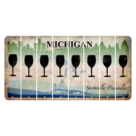 Michigan Spectacular Peninsulas Cut License Plate Strips (Set of 8) Wine Glass