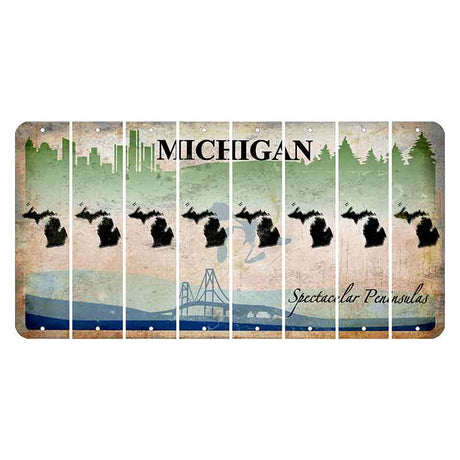 Michigan Spectacular Peninsulas Cut License Plate Strips (Set of 8) State Silhouette