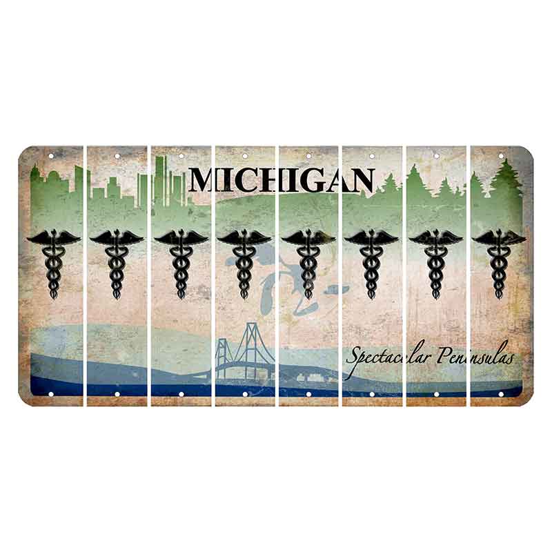 Michigan Spectacular Peninsulas Cut License Plate Strips (Set of 8) Caduceus