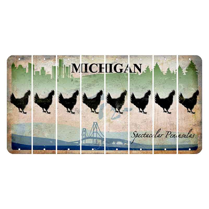 Michigan Spectacular Peninsulas Cut License Plate Strips (Set of 8) Chicken