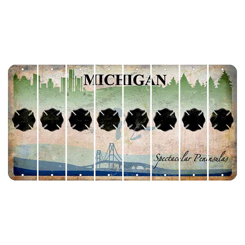 Michigan Spectacular Peninsulas Cut License Plate Strips (Set of 8) Fire Badge