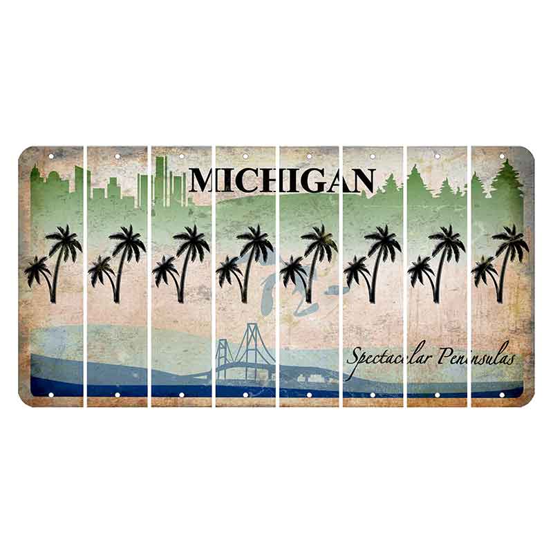 Michigan Spectacular Peninsulas Cut License Plate Strips (Set of 8) Palm Trees