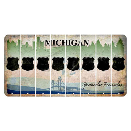 Michigan Spectacular Peninsulas Cut License Plate Strips (Set of 8) Police Badge